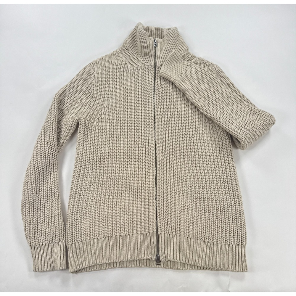 Alex Mill Wright Cardigan In Chunky Cotton Mens Small Bone Two Way Full Zip